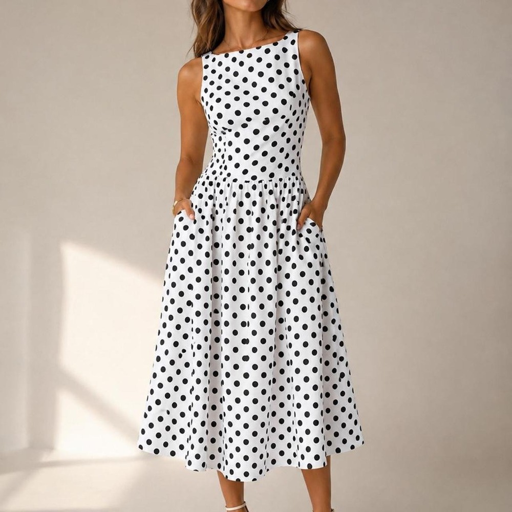 Commense black and White Polka Dot MAXI  Dress – Size Small NWT